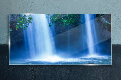 Waterfall in blue Glass Print