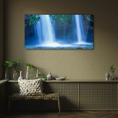 Waterfall in blue Glass Print