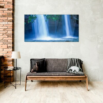 Waterfall in blue Glass Print