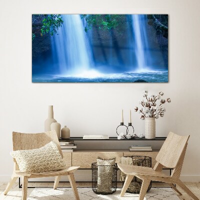 Waterfall in blue Glass Print