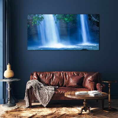 Waterfall in blue Glass Print