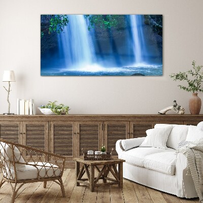 Waterfall in blue Glass Print