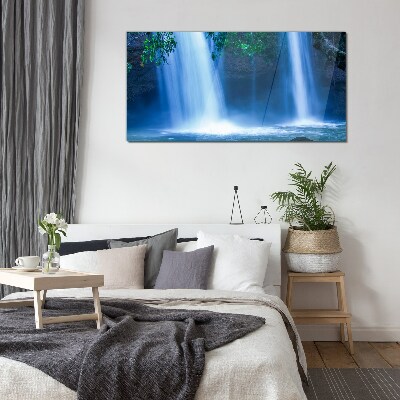 Waterfall in blue Glass Print