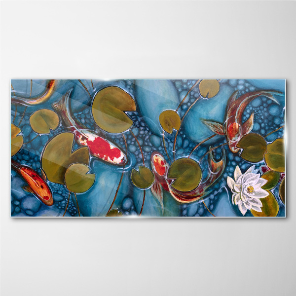 Koi among the water lilies Glass Print