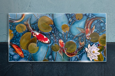 Koi among the water lilies Glass Print