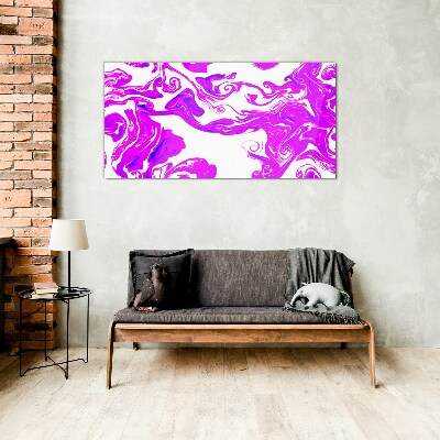 Purple swirls on white background Glass Print