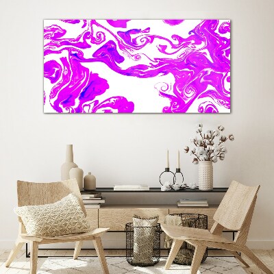 Purple swirls on white background Glass Print