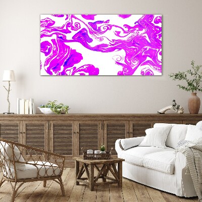 Purple swirls on white background Glass Print