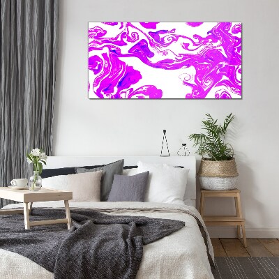 Purple swirls on white background Glass Print