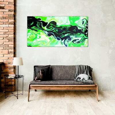 Green swirls of abstraction Glass Print