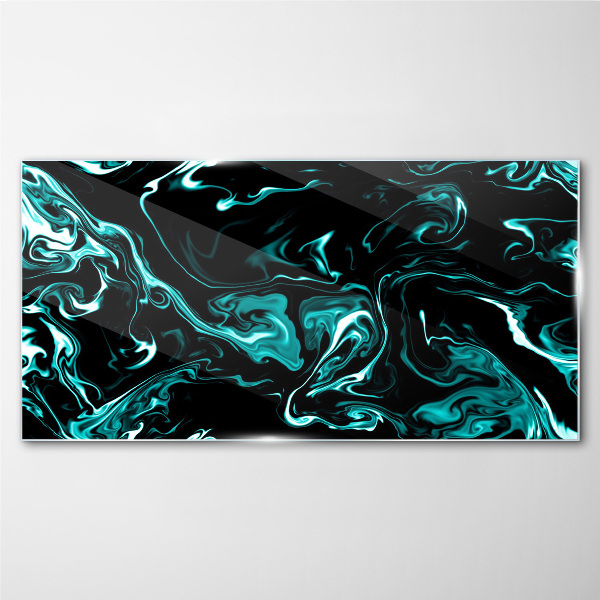 Green and black abstract swirls Glass Print