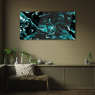 Green and black abstract swirls Glass Print