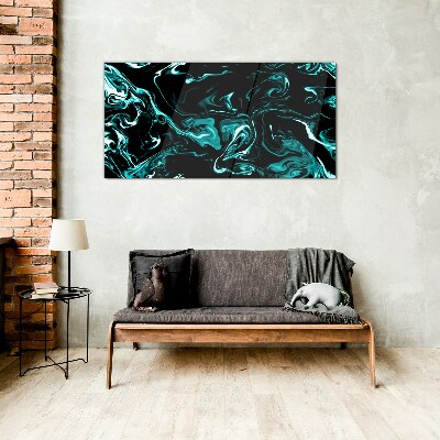 Green and black abstract swirls Glass Print