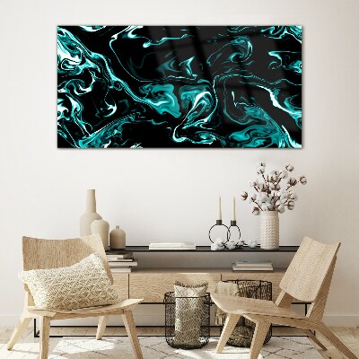 Green and black abstract swirls Glass Print