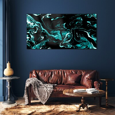 Green and black abstract swirls Glass Print