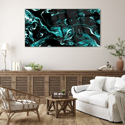 Green and black abstract swirls Glass Print