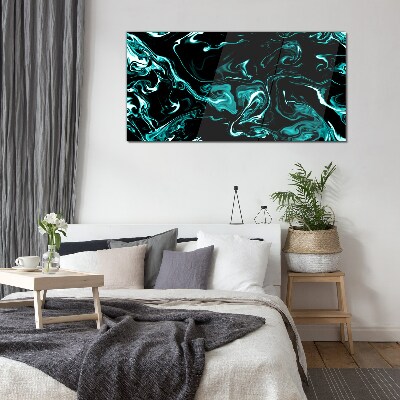 Green and black abstract swirls Glass Print