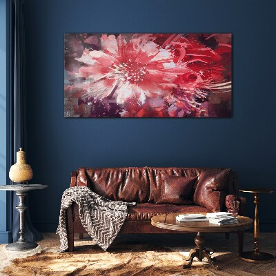 Purple Flowers in Abstract Style Glass Wall Art