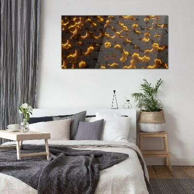 Golden hexagons in motion Glass Print