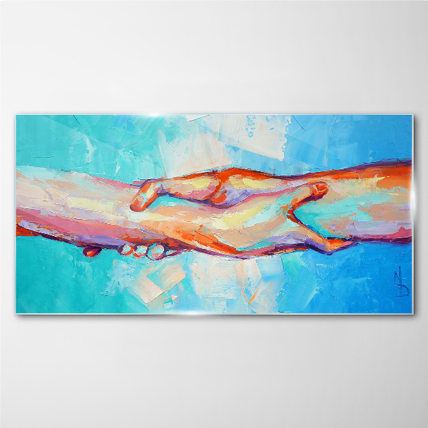 Uniting hands in color Glass Print