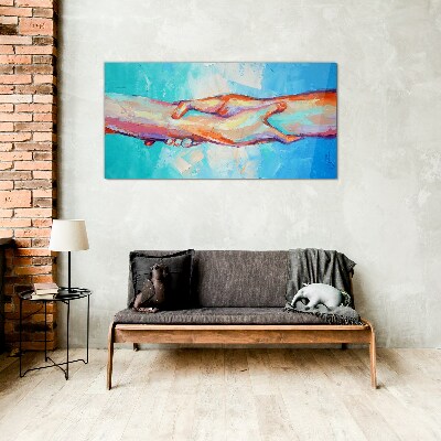 Uniting hands in color Glass Print