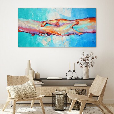 Uniting hands in color Glass Print