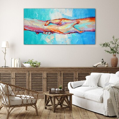 Uniting hands in color Glass Print