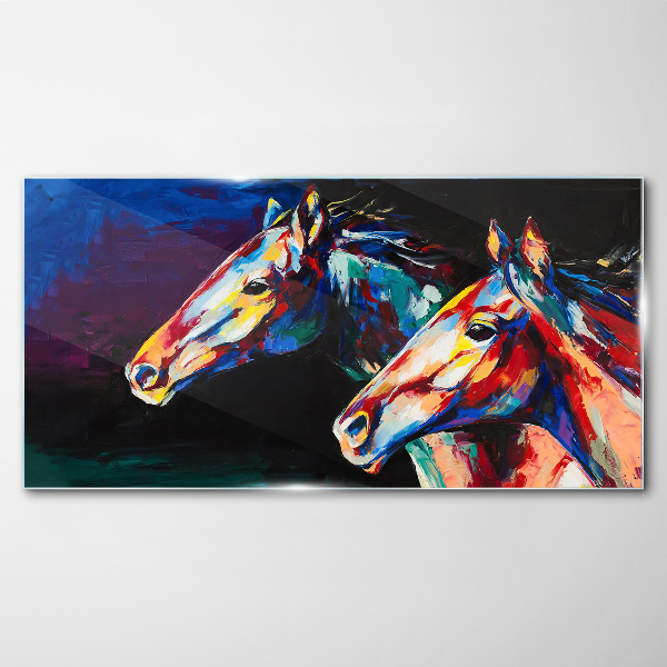 Colorful horses in motion Glass Print