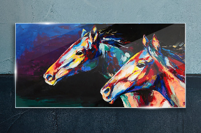 Colorful horses in motion Glass Print