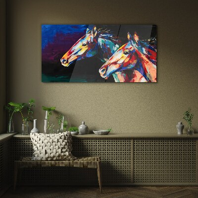 Colorful horses in motion Glass Print
