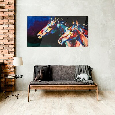 Colorful horses in motion Glass Print