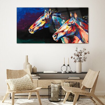 Colorful horses in motion Glass Print