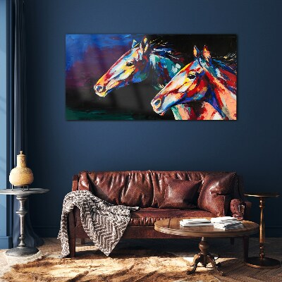 Colorful horses in motion Glass Print