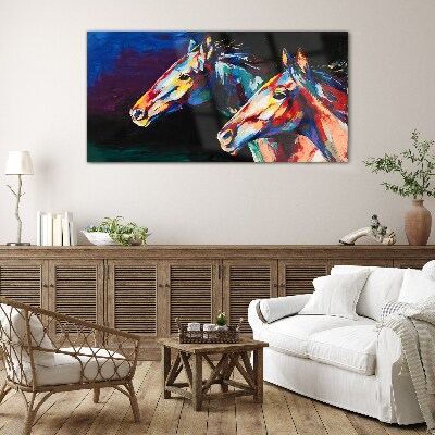 Colorful horses in motion Glass Print