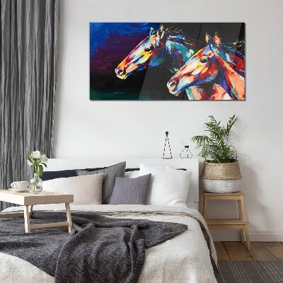 Colorful horses in motion Glass Print