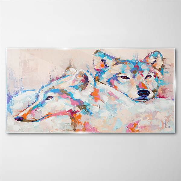 Colorful wolves in pastel tones Glass Print
