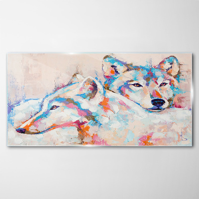 Colorful wolves in pastel tones Glass Print