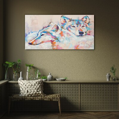 Colorful wolves in pastel tones Glass Print