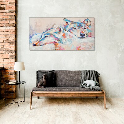 Colorful wolves in pastel tones Glass Print