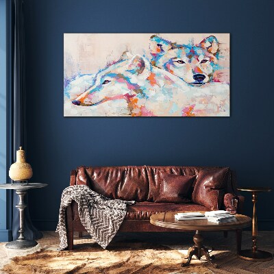 Colorful wolves in pastel tones Glass Print