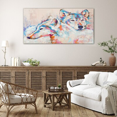Colorful wolves in pastel tones Glass Print