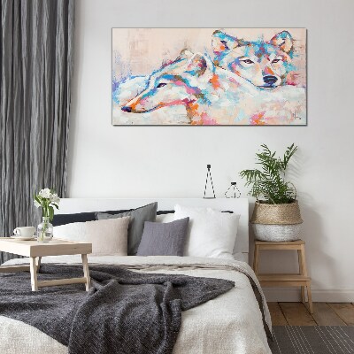 Colorful wolves in pastel tones Glass Print