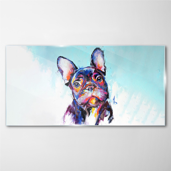 Colorful portrait of a French bulldog Glass Print
