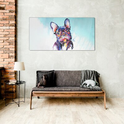 Colorful portrait of a French bulldog Glass Print