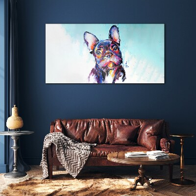 Colorful portrait of a French bulldog Glass Print