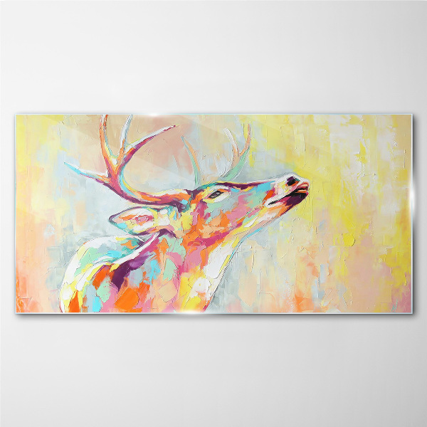 Colorful deer in pastel scenery Glass Print