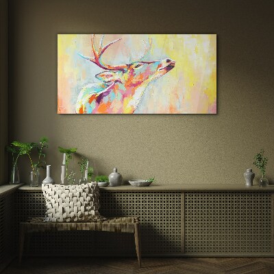 Colorful deer in pastel scenery Glass Print