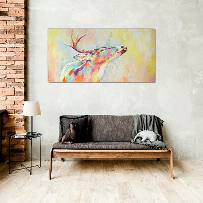 Colorful deer in pastel scenery Glass Print