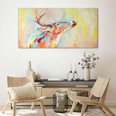 Colorful deer in pastel scenery Glass Print