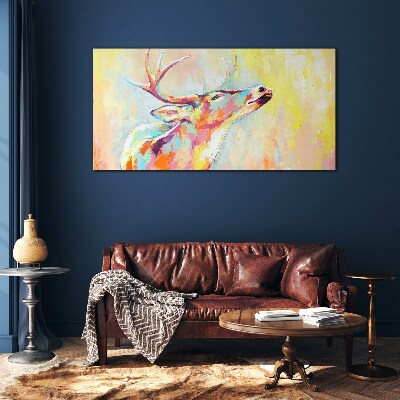 Colorful deer in pastel scenery Glass Print